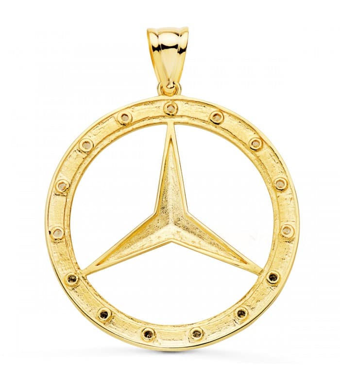 Ciondolo Stella Mercedes oro giallo 18kt Zirconi 35 mm - Gioielli uomo online