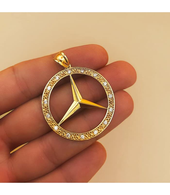 Ciondolo Stella Mercedes oro giallo 18kt Zirconi 35 mm - Gioielli uomo online