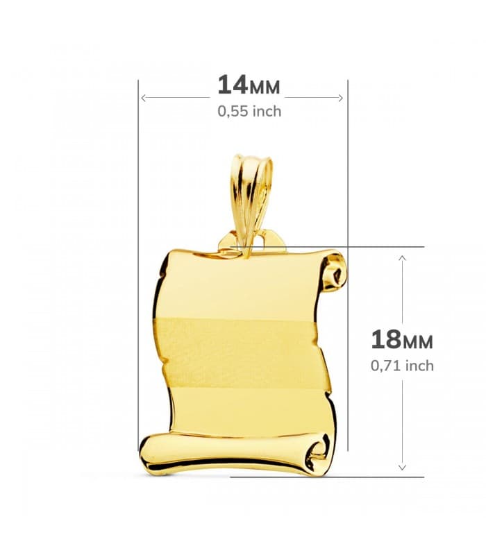 Pergamino Oro Amarillo 18 K 18 mm Banda - Colgante con grabado - joyas personalizadas