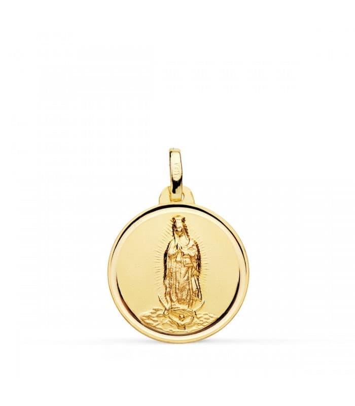 Medalla Oro 18K Guadalupe México 18mm Bisel