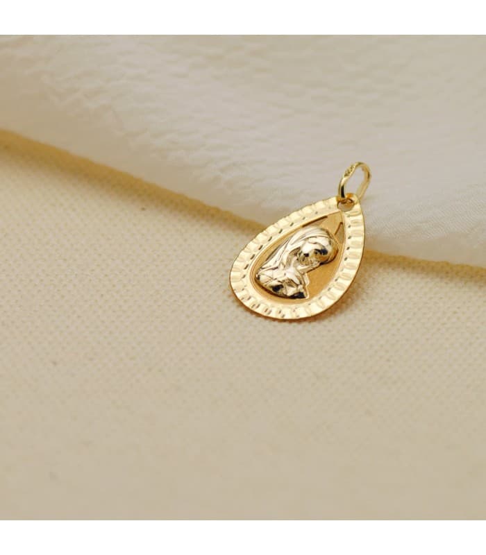 Anhänger 375er Gelbgold Tropfen mit Jungfrau Maria 9K16701