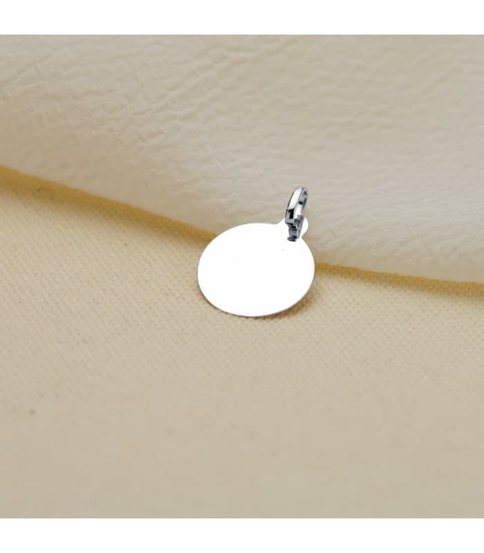Alda Joyeros, joyería online | Chapa Redonda Oro Blanco 9K 16 mm Brillo | colgante con grabado