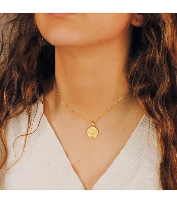 Portafortuna da donna Albero della Vita in oro, con incisione sul retro, 16 mm