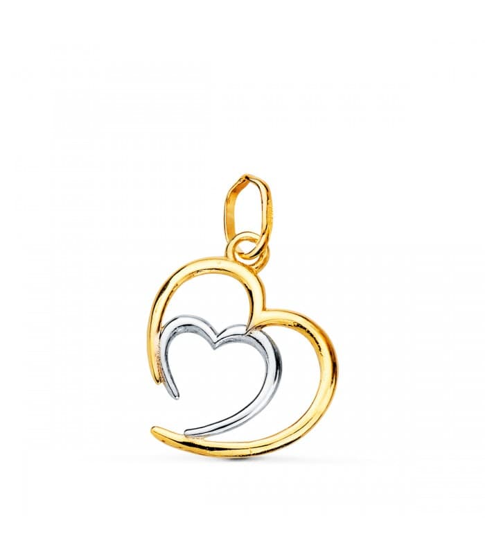 Colgante Doble Corazón Oro Bicolor 18K -  colgantes para san valentin - regalos romanticos