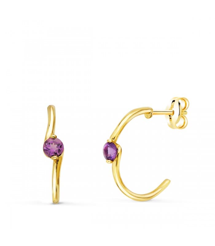 Aros Paradise Oro Amarillo 18K Curve Amatista | comprar pendientes de mujer, pendientes de aro online
