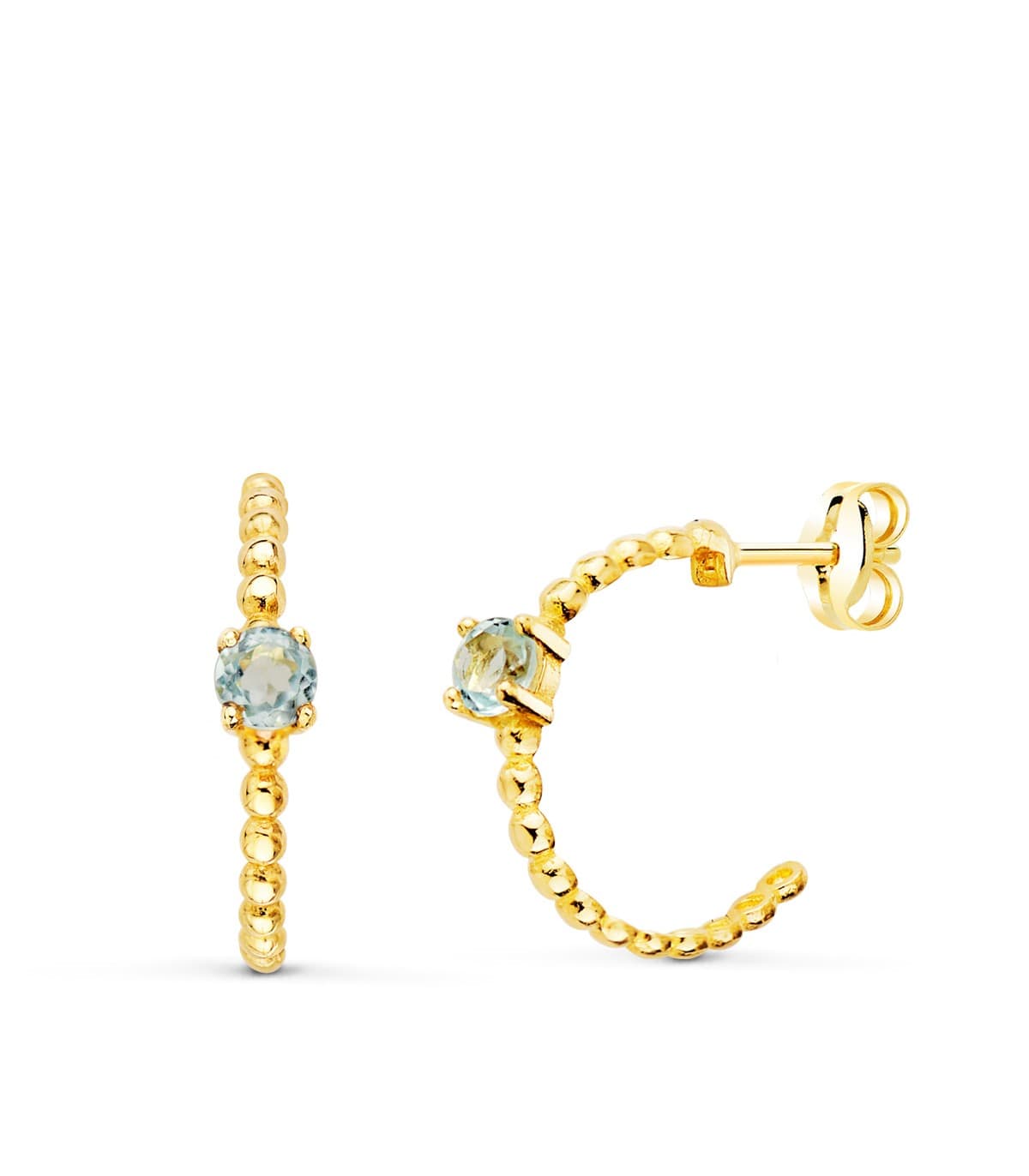 Orecchini cerchio Paradise oro 18kt Palline e acquamarina, gioielli donna.