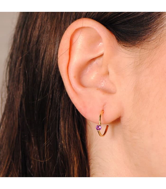 Aros Paradise Oro Amarillo 18K Curve Amatista | comprar pendientes de mujer, pendientes de aro online