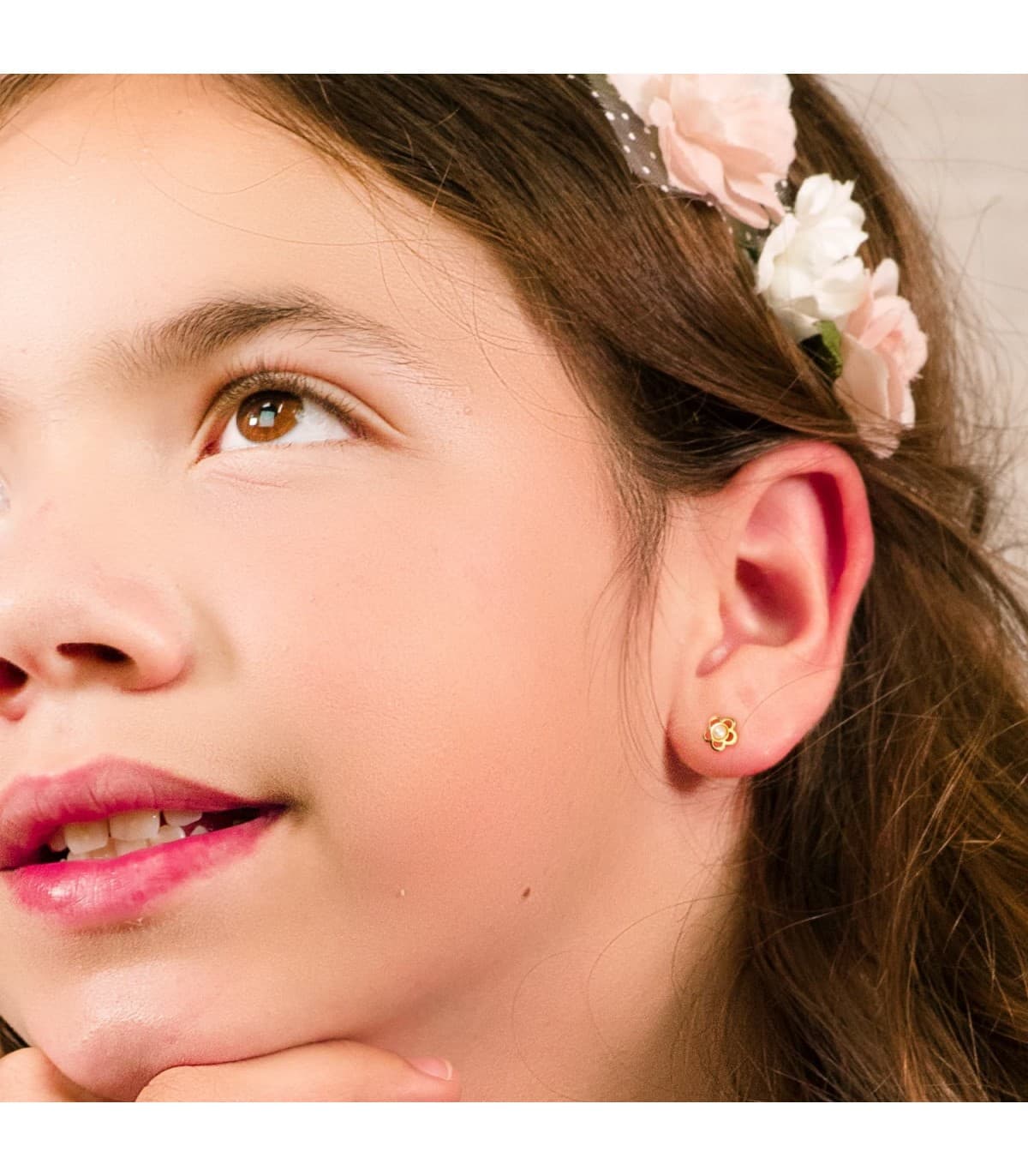 Boucles d'oreilles enfant et fille, or jaune 18K avec perles - Tatiana