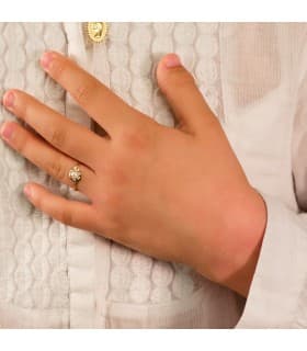 Sortija niña Comunión Camila Oro 18K Perla joyas juego conjunto anillo flor