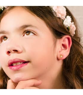 Pendientes modernos niña primera Comunión Chloe Oro 18K Mariposa juego joyas conjunto  perlas cierre presión pequeños baratos