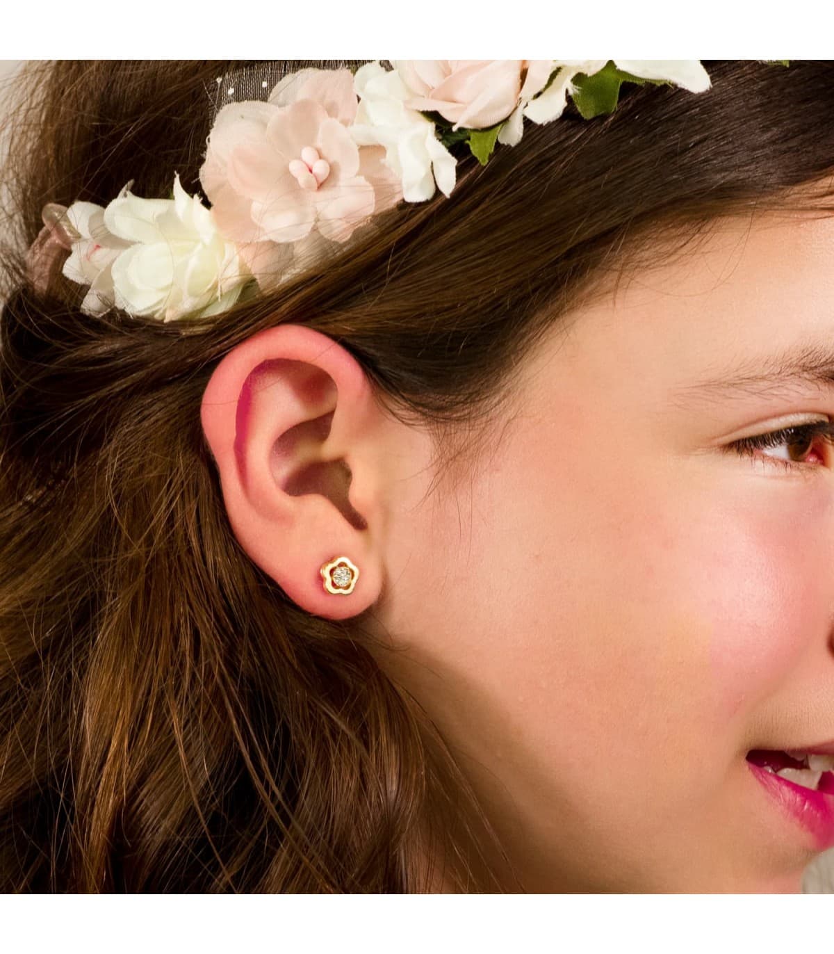 Boucles d'oreilles fille Communion Micaela Or 18K Fleur