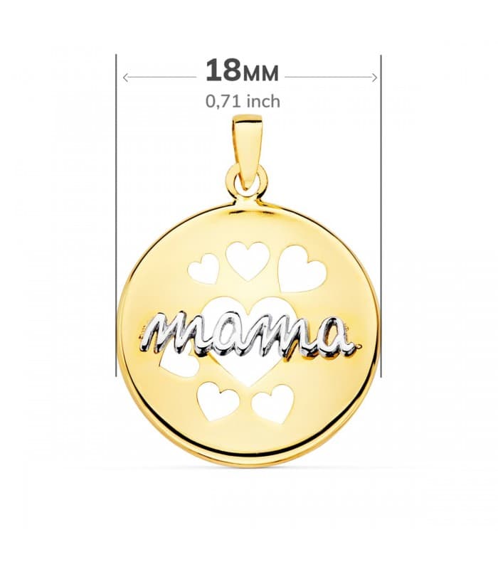Colgante Mamá Corazones Chapa Oro bicolor 18K - regalo día de la madre