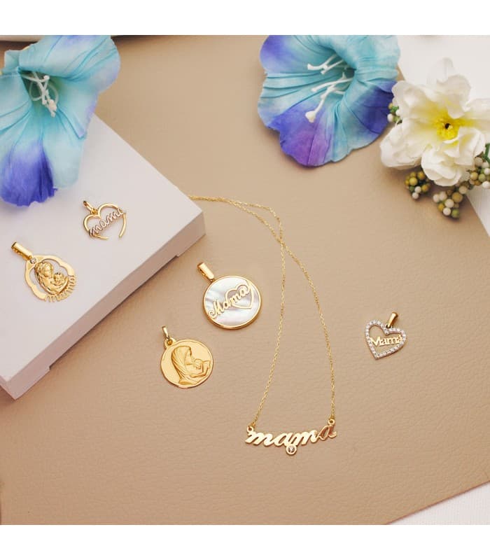 Pendentif Nacre Mamá Coeur Or Jaune 18K 20mm