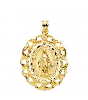 Médaille Vierge Miraculeuse Entourée Or Jaune 30 mm