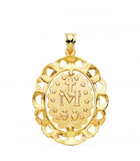 Medalla Virgen Milagrosa Cerco Oro 18K 30 mm