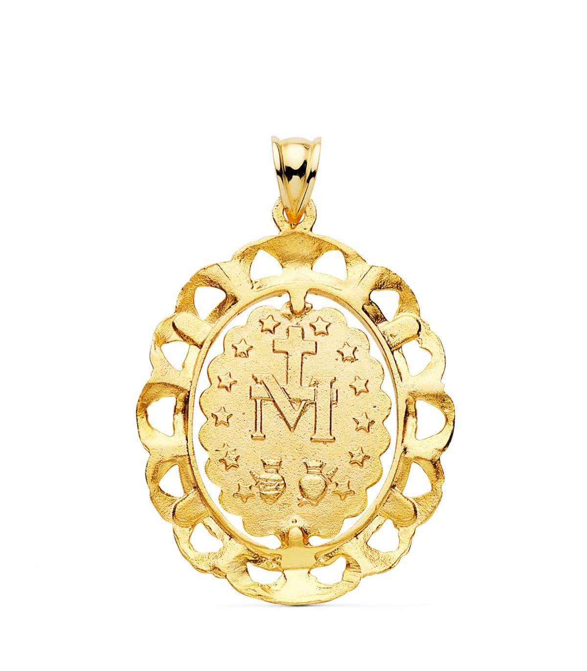 Médaille Vierge Miraculeuse Entourée Or Jaune 30 mm