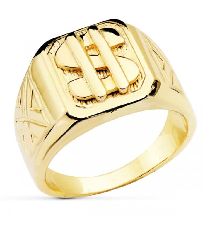 Chevalière Dollar en or jaune 18K