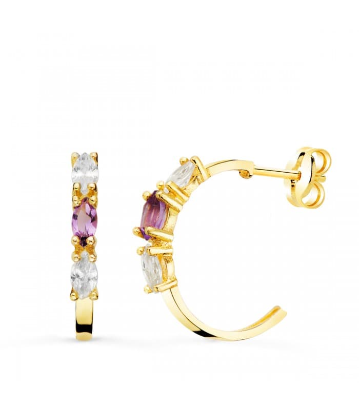 Aros Paradise Oro Amarillo 18K Marquise Amatista - pendientes de aro abierto - comprar online pendientes modernos de mujer