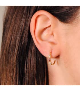 Orecchini a cerchio con pietre ametista marquise - Oro giallo 18 carati