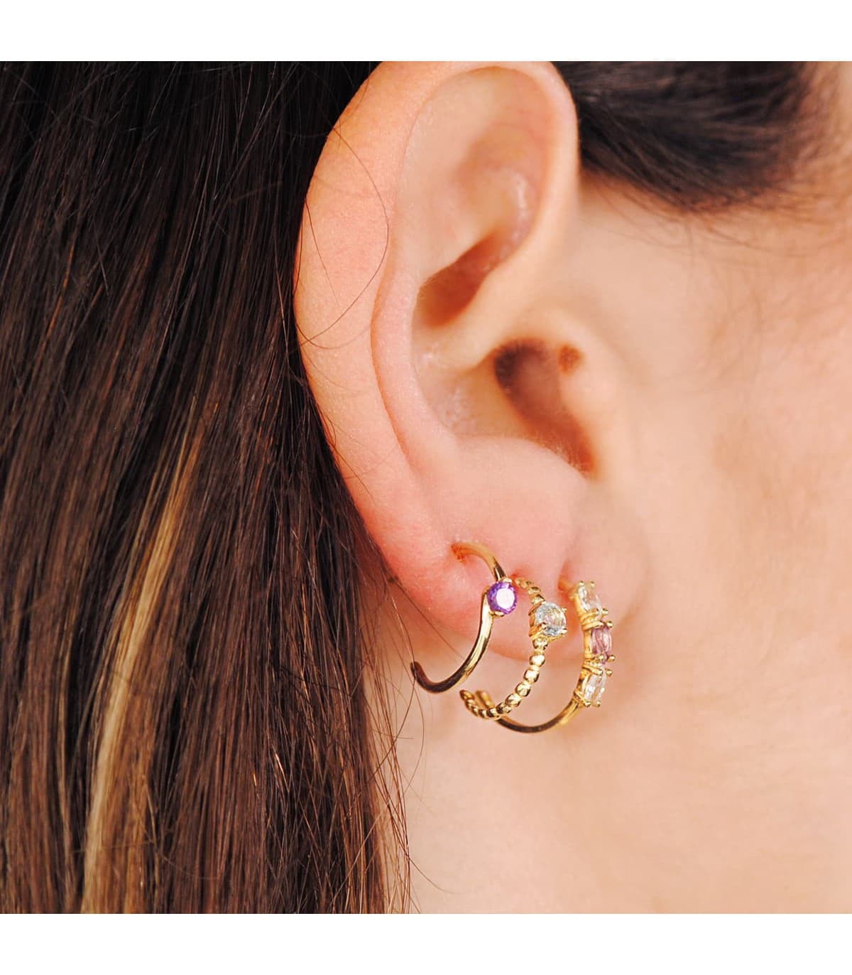 Aros Paradise Oro Amarillo 18K Marquise Amatista - pendientes de aro abierto - comprar online pendientes modernos de mujer