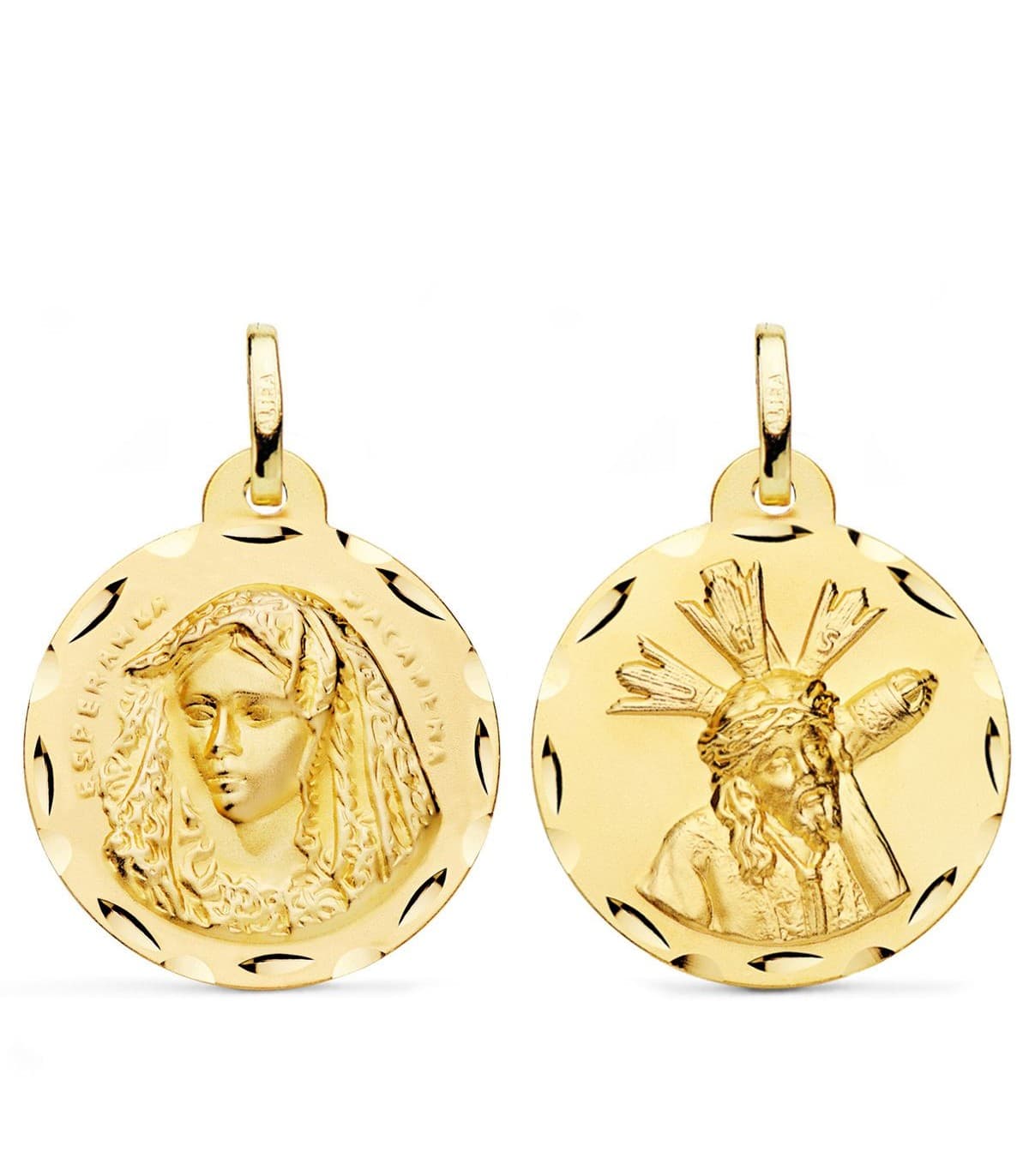 Escapulario Virgen Macarena y Gran Poder Oro 18 K 24mm