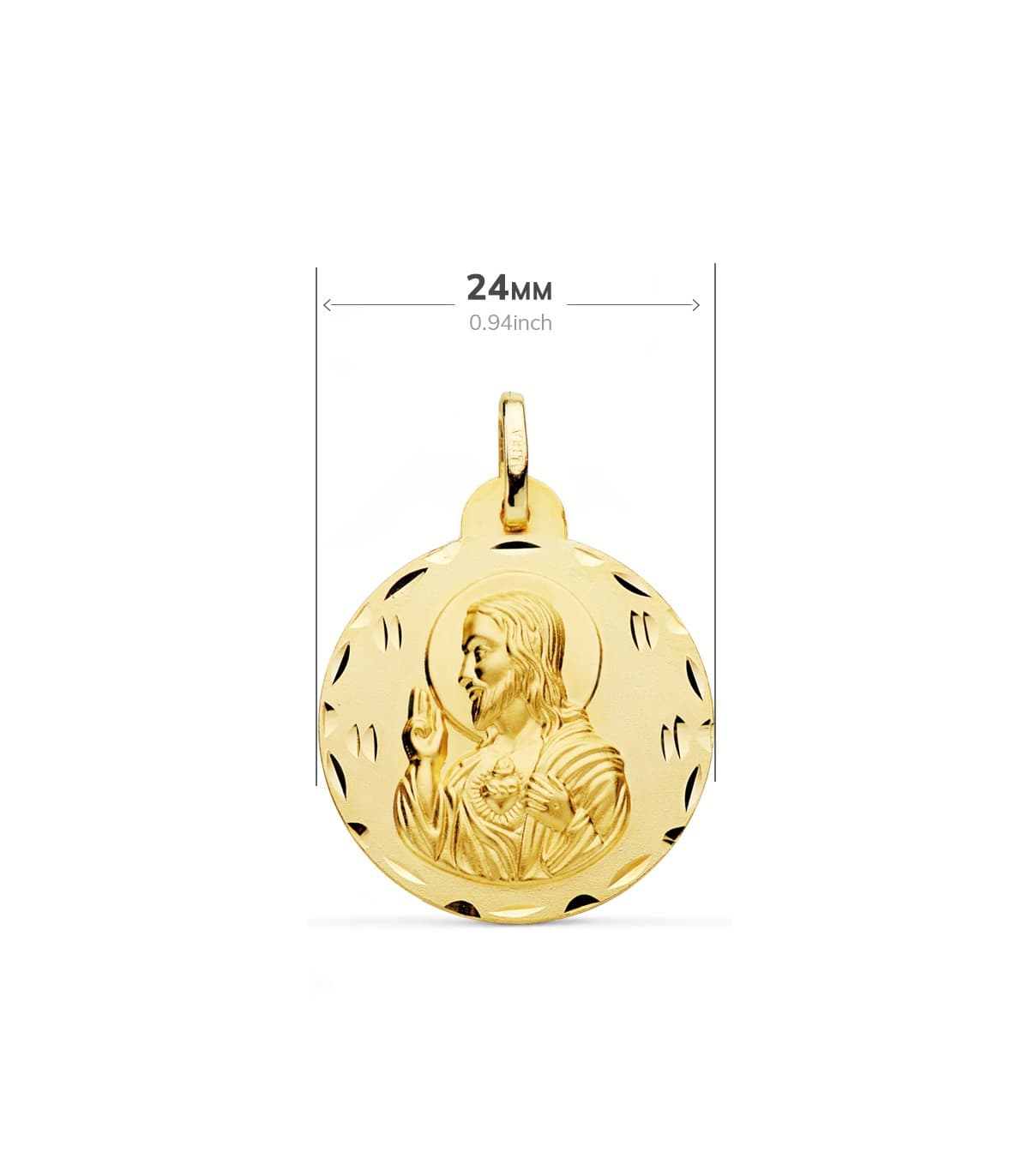 Scapolare Madonna e Cuore di Gesù Oro 18kt 24 mm intagliato