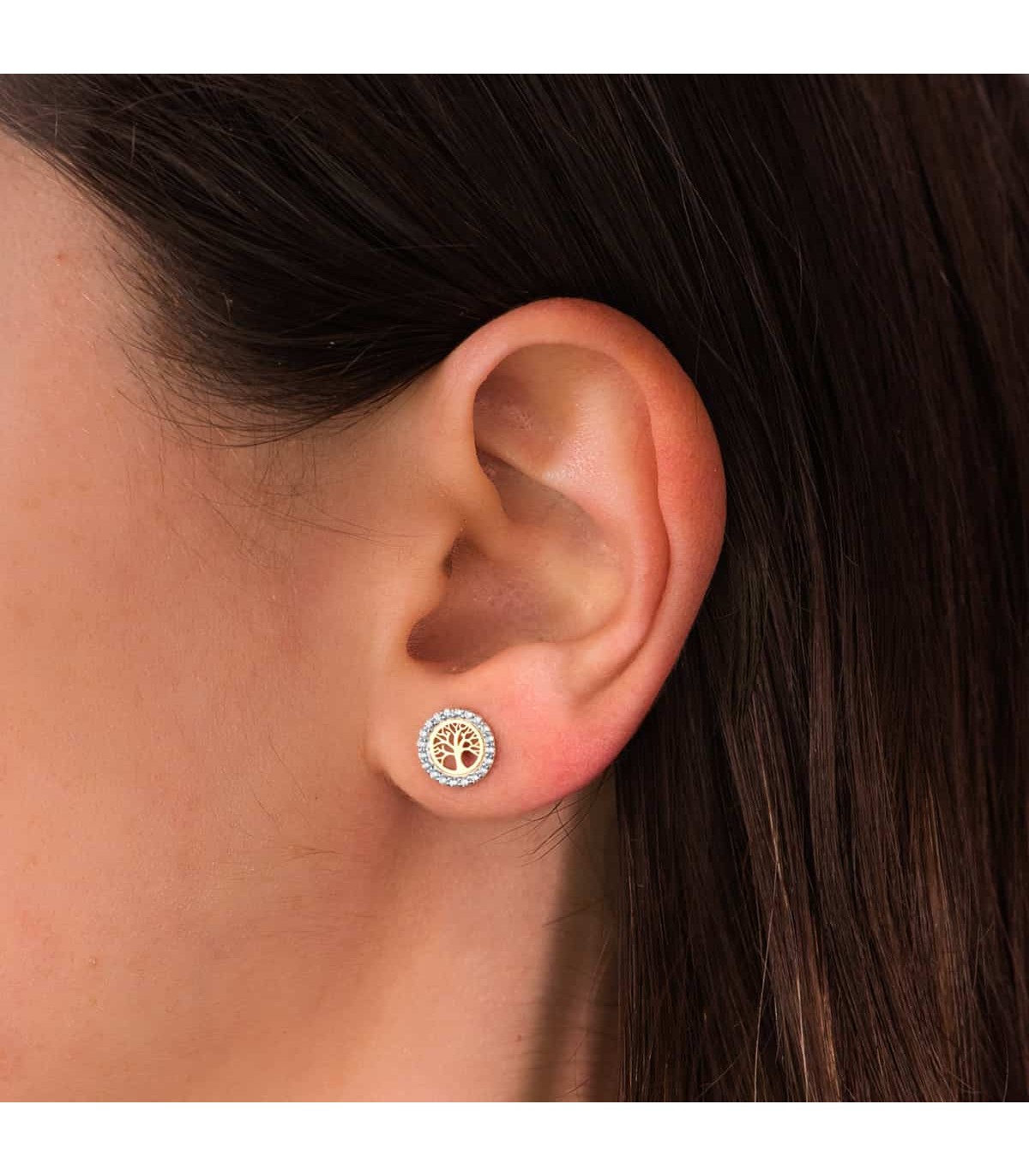 Boucles d'oreilles pour femme or bicolore 18k Arbre de Vie