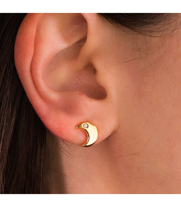 Orecchini a Luna oro giallo 18 kt 9 mm zirconi - Orecchini a lobo Mezzaluna, da donna