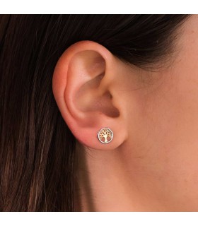 Orecchini Albero della vita in oro giallo e bianco 18kt | Orecchini a lobo con simboli portafortuna