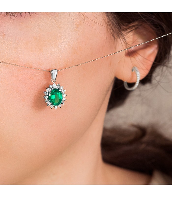 Anhänger Galadriel Smaragd & Diamant 750 Weißgold