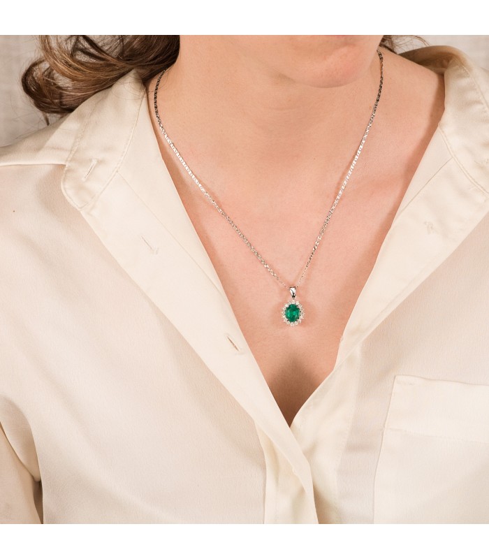 Anhänger Galadriel Smaragd & Diamant 750 Weißgold