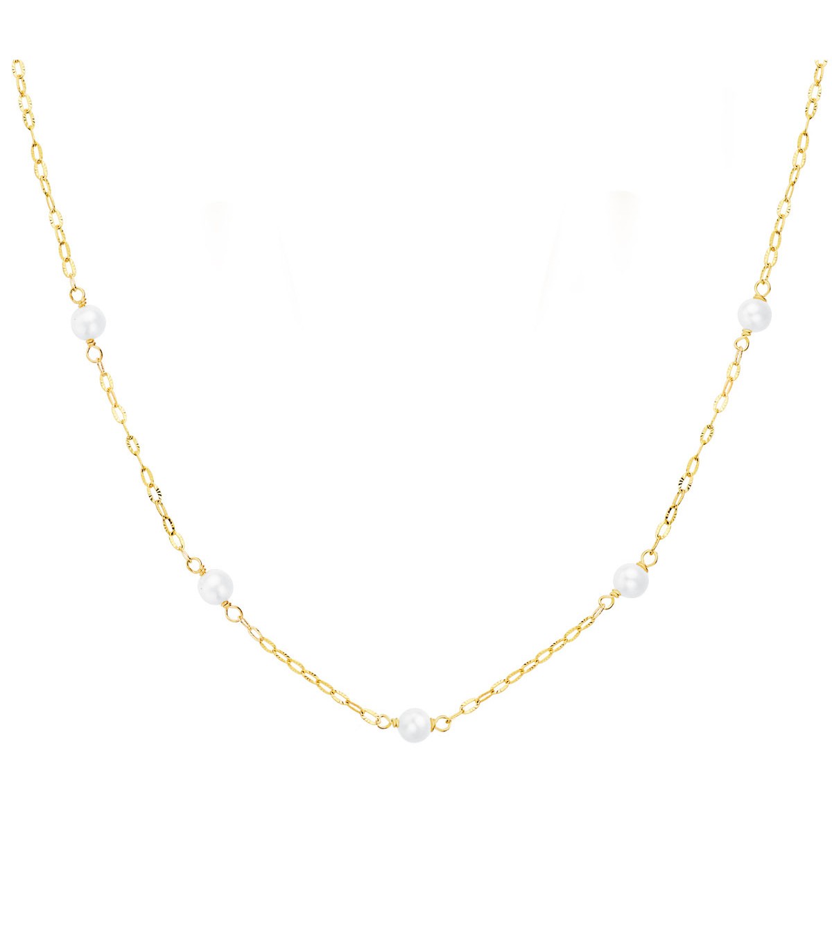 Halskette Damen mit kleinen Perlen | Kette 42 cm, diamantiert, 18K Gelbgold