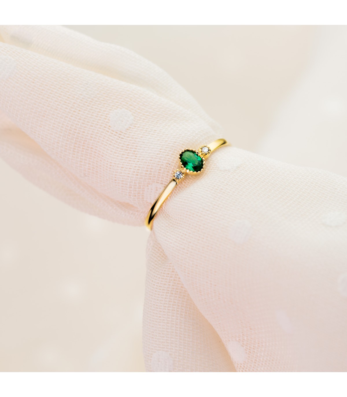 Goldring mit grünem Zirkonia Oval, Edelsteinring – Modell Always für Damen