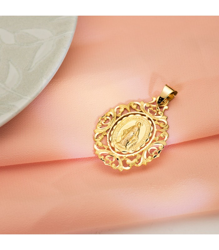Medalla Virgen Milagrosa Cerco Oro 18K 46 mm colgante mujer