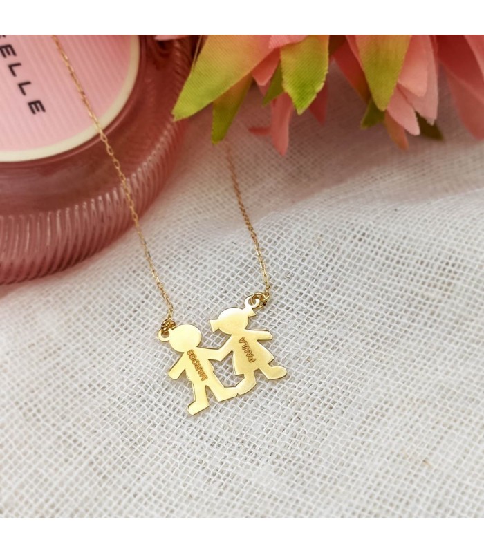 Collier personnalisable silhouette garçon et fille Or 18K