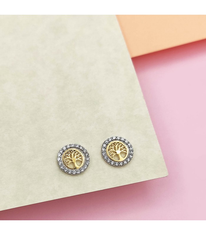 Boucles d'oreilles pour femme or bicolore 18k Arbre de Vie
