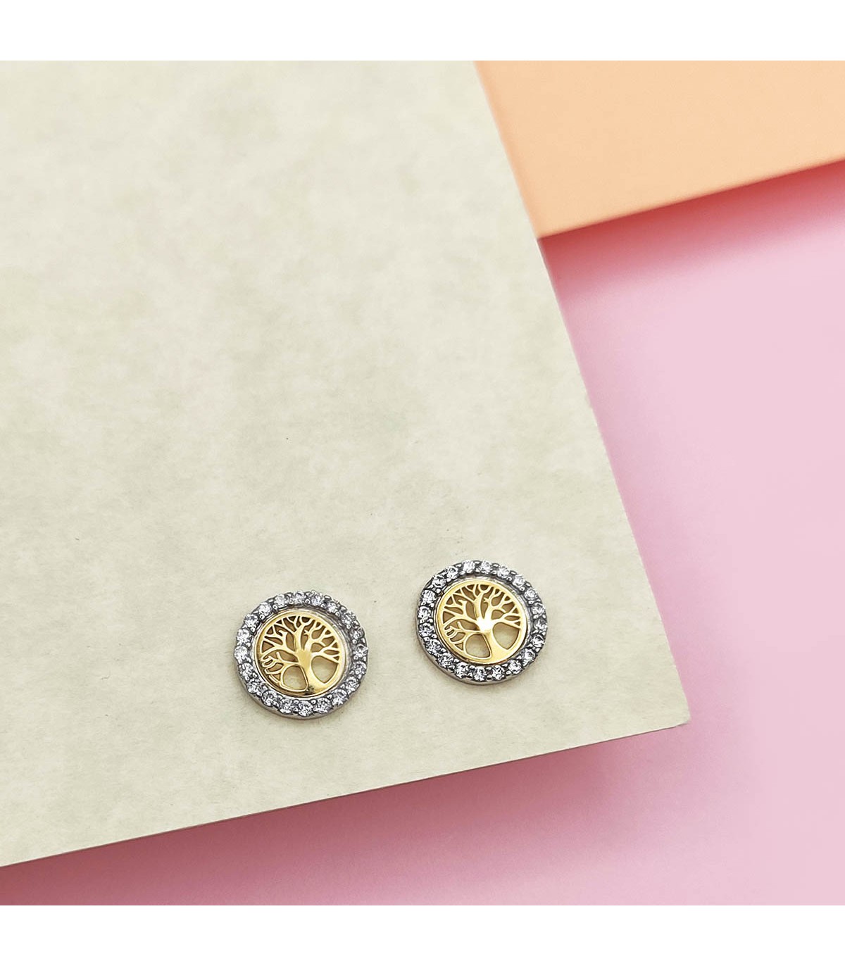 Boucles d'oreilles pour femme or bicolore 18k Arbre de Vie