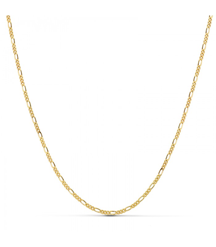 Collana con catena figaro di 2 mm e 50 cm, maglia 3+1 grumetta alternata. Catene unisex per donna e uomo.