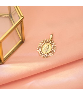 Medalla religiosa Virgen Milagrosa Cerco Oro 18K 27 mm colgante mujer