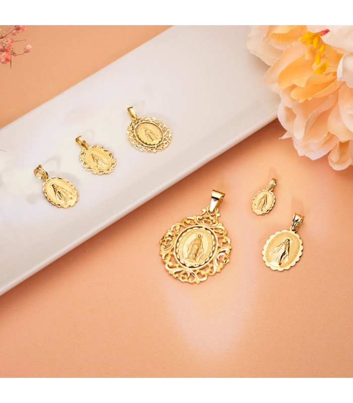 Medalla Virgen Milagrosa Cerco Oro 18K 46 mm colgante mujer