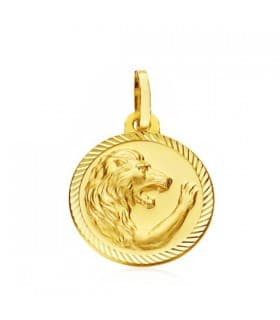 Ciondolo rigato segno zodiacale Leone 18 Kt 16mm