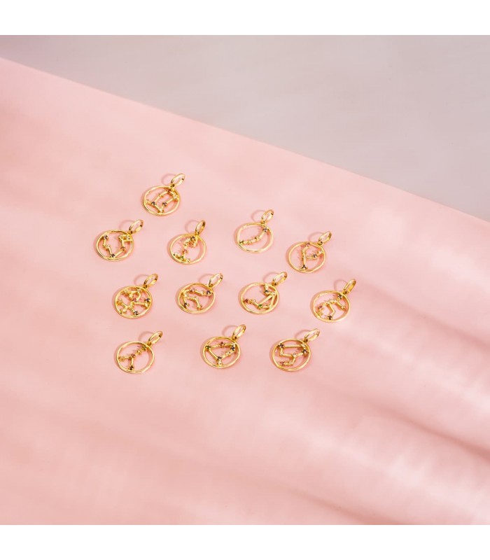 Colgante Horóscopo Tauro Oro 18K Constelación - Signo del zodiaco con piedras de colores