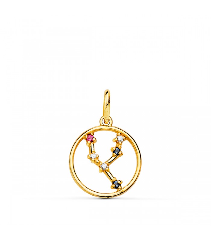 Colgante Horóscopo Tauro Oro 18K Constelación - Signo del zodiaco con piedras de colores