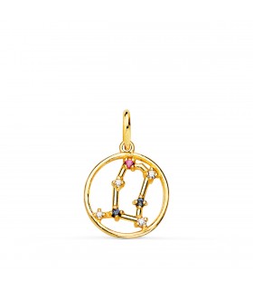Oroscopo Gemelli, ciondolo in oro 18 kt - Costellazione di Segno zodiacale con pietre colorate, 12 mm