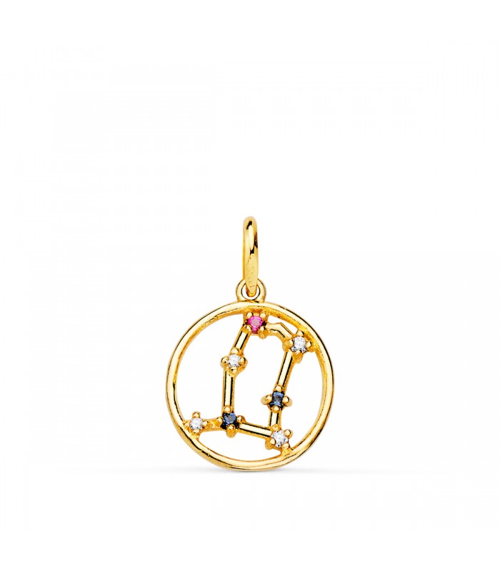 Oroscopo Gemelli, ciondolo in oro 18 kt - Costellazione di Segno zodiacale con pietre colorate, 12 mm