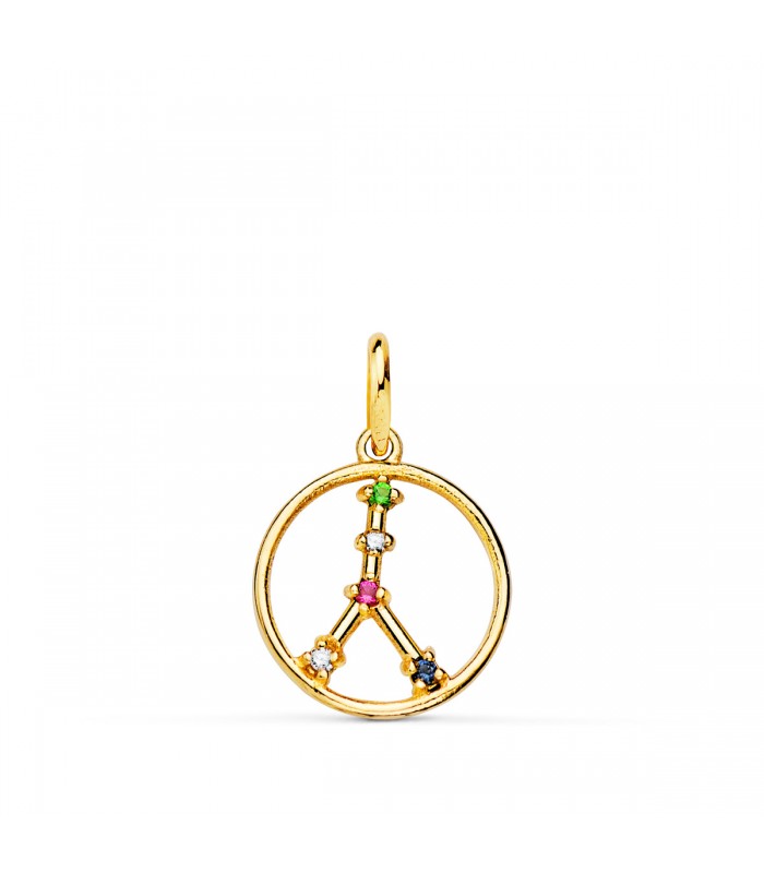 Ciondolo Oroscopo Cancro in oro 18 kt - Costellazione di Segno zodiacale con pietre colorate, 12 mm