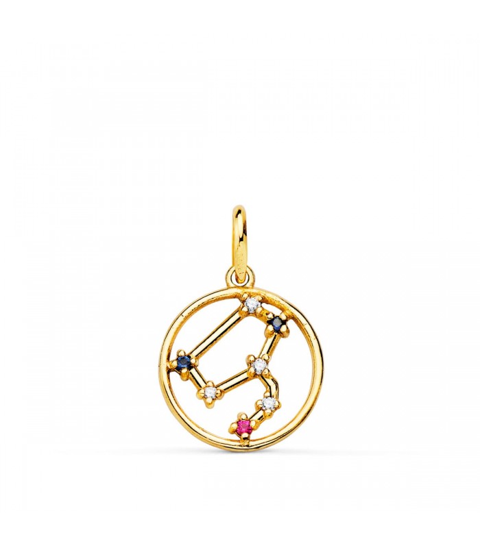 Oroscopo Leone, ciondolo in oro 18 kt - Costellazione di Segno zodiacale con pietre colorate, 12 mm