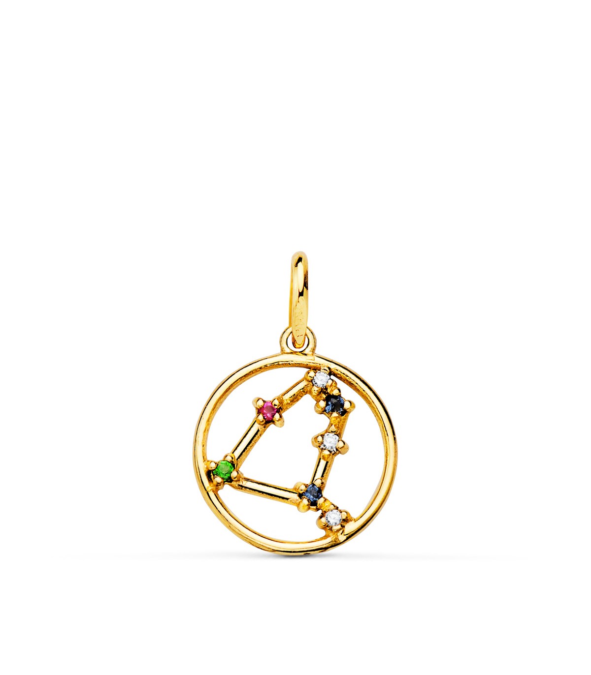 Ciondolo Oroscopo Capricorno in oro 18 kt - Costellazione di Segno zodiacale con pietre colorate, 12 mm