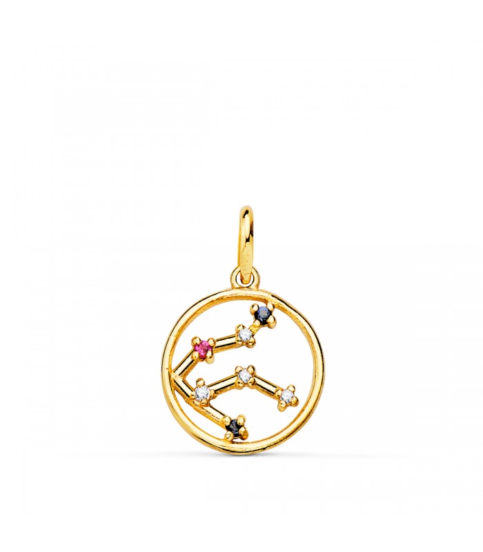 Ciondolo Oroscopo Acquario in oro 18 kt - Costellazione di Segno zodiacale con pietre colorate, 12 mm