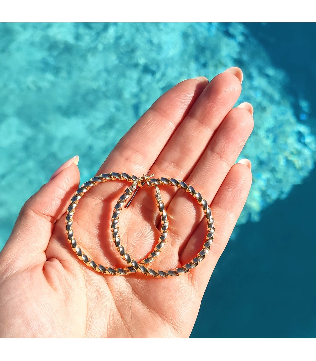 Pendientes Aros Gallonados Oro 9K 41 mm - aros de oro grandes para mujer